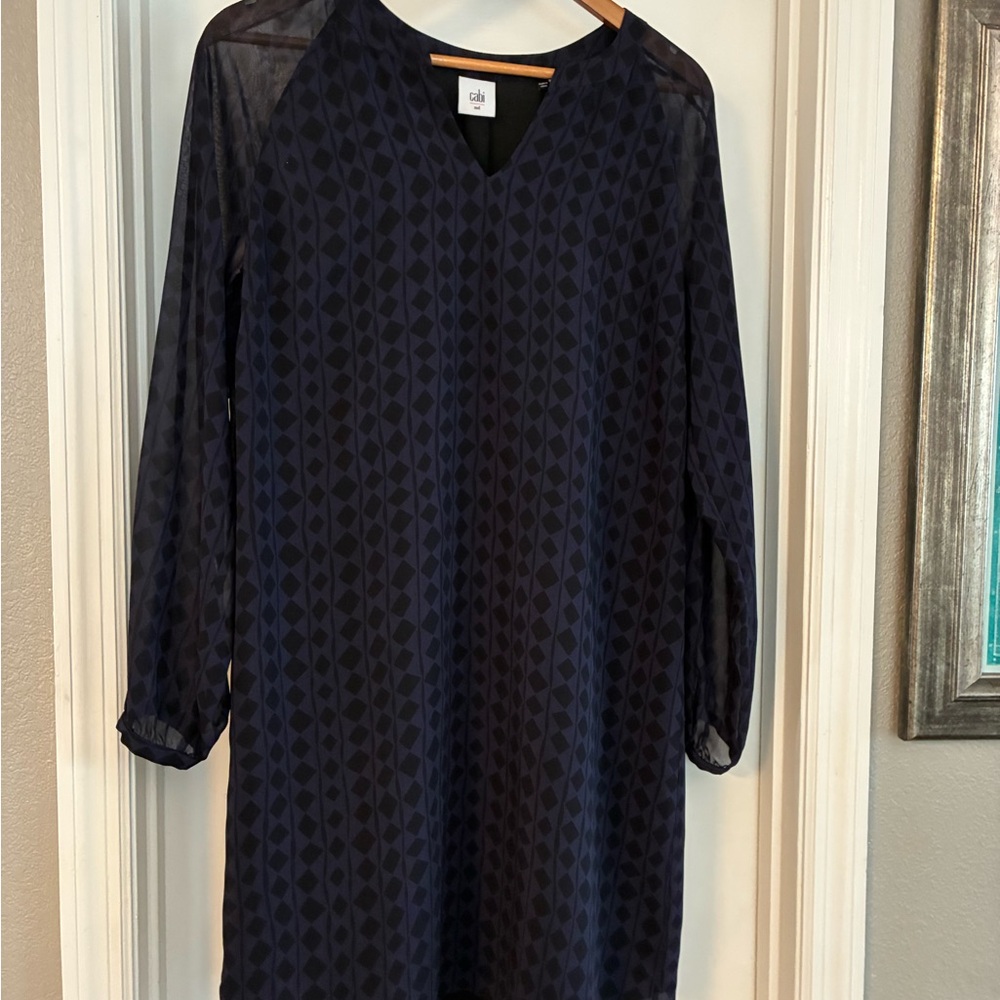CAbi Midnight Blue Patterned Long Sleeve Dress
